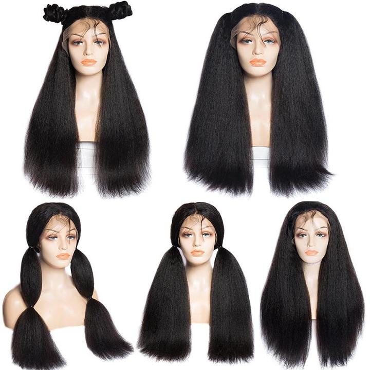 Virgo Hair 180 Density Natural Malaysian Kinky Straight Human Hair Wigs Afro Yaki Lace Front Wigs For Sale -hairstyles