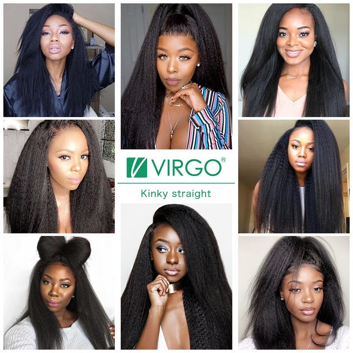 virgo hair 180 Density Peruvian Yaki Human Hair Wigs With Baby Hair Kinky Straight Lace Front Wigs For Sale-customer show