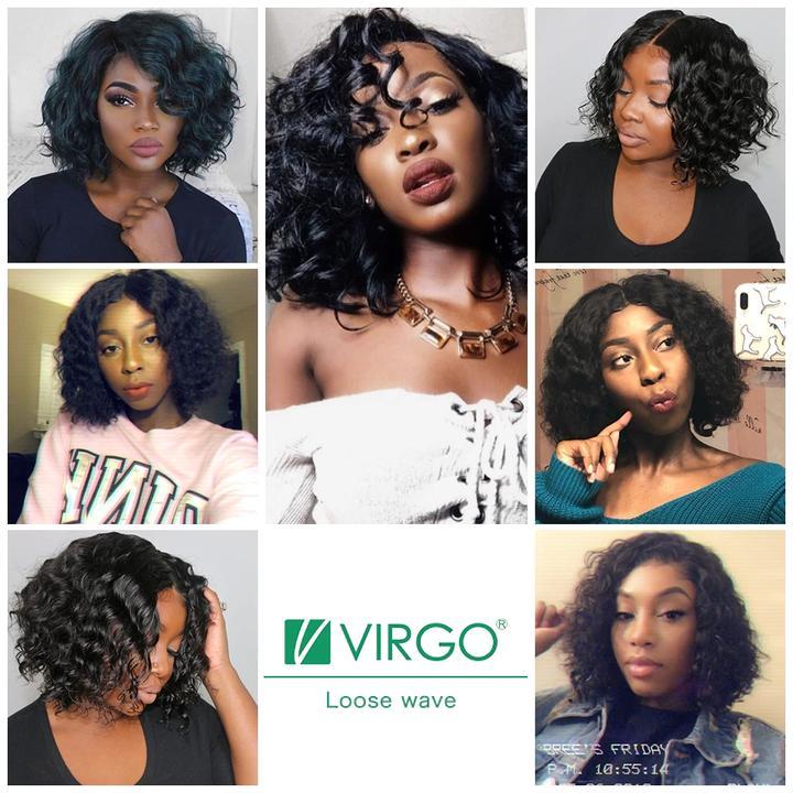 Virgo Hair Peruvian Loose Wave Human Hair Wigs Remy Hair 4x4 Lace Closure Wig Short Bob Wigs For Sale customer show