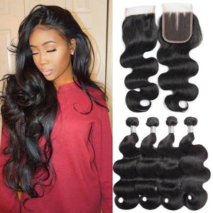 Virgo Hair Wholesale Brazilian Virgin Remy Body Wave Human Hair 4 Bundles With Lace Closure For Cheap Sales