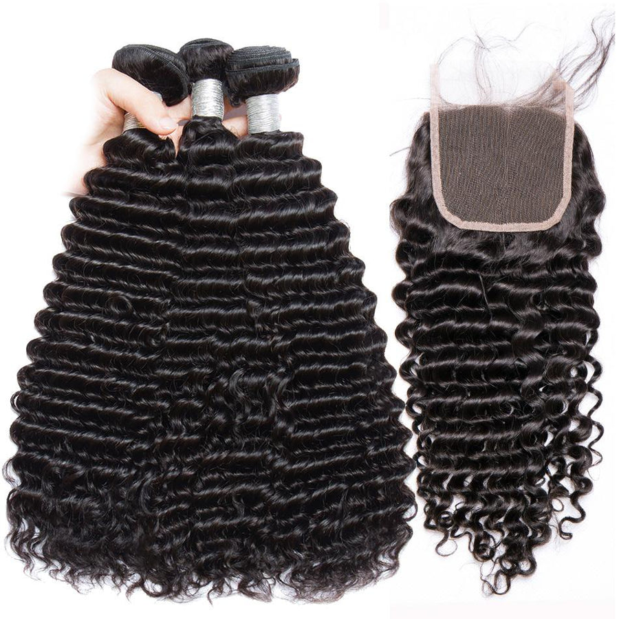 Volys Virgo Good Brazilian Virgin Remy Hair Curly Weave Human Hair 3 Bundles With Lace Closure