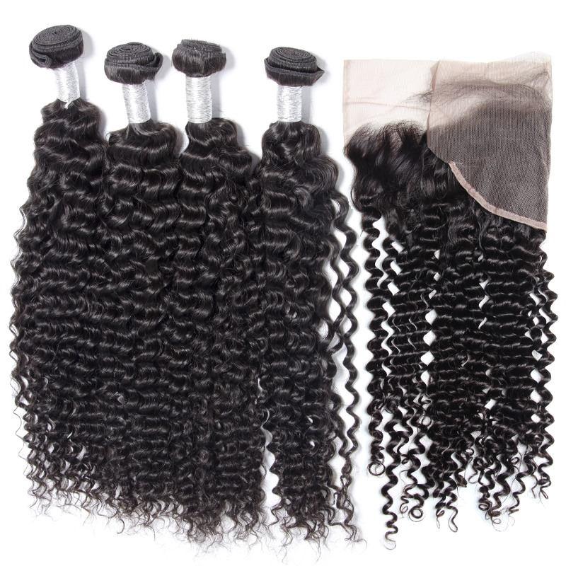 Volys Virgo High Quality Natural Brazilian Curly Virgin Remy Human Hair 4 Bundles With Lace Frontal Closure