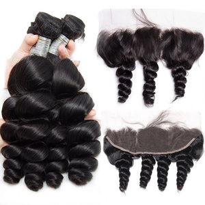 Virgo Hair 4 Pcs Brazilian Loose Wave Virgin Human Hair Bundles With 13x4 Pre Plucked Lace Frontal Closure Deal