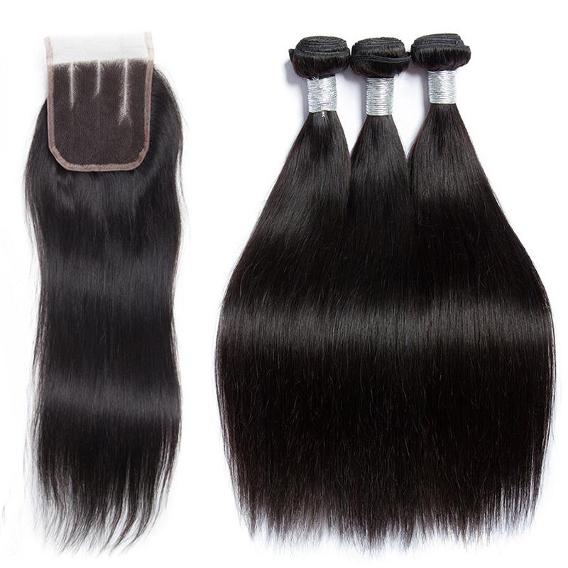 Volys Virgo Brazilian Virgin Remy Straight Human Hair 3 Bundles With Lace Closure