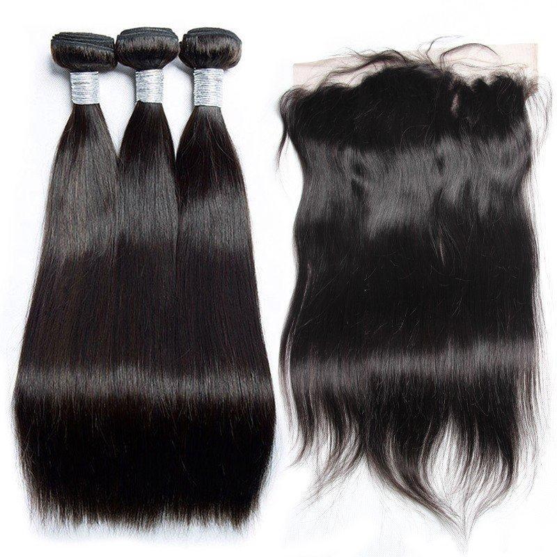 Virgo Hair 100 Real Virgin Remy Human Hair Brazilian Straight Hair 3 Bundles With Lace Frontal Closure
