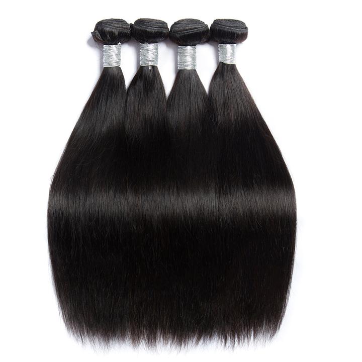 Volysvirgo Virgin Remy Brazilian Natural Straight Hair 4 Bundles With Lace Closure-4 pcs