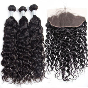 Volys Virgo 3Pcs Wet And Wavy Brazilian Virgin Hair Water Wave Bundles With Lace Frontal Closure Deal