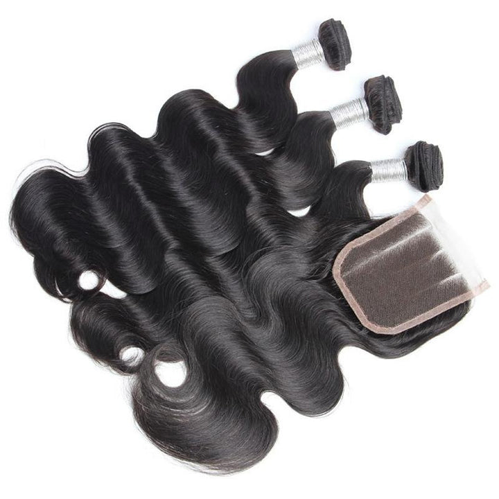 Virgo Hair Raw Indian Virgin Remy Hair Body Wave Weave 3 Bundles With Lace Closure