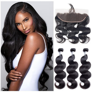 Virgo Hair Volysvirgo Raw Indian Virgin Remy Body Human Hair Weave 3 Bundles With Frontal Closure