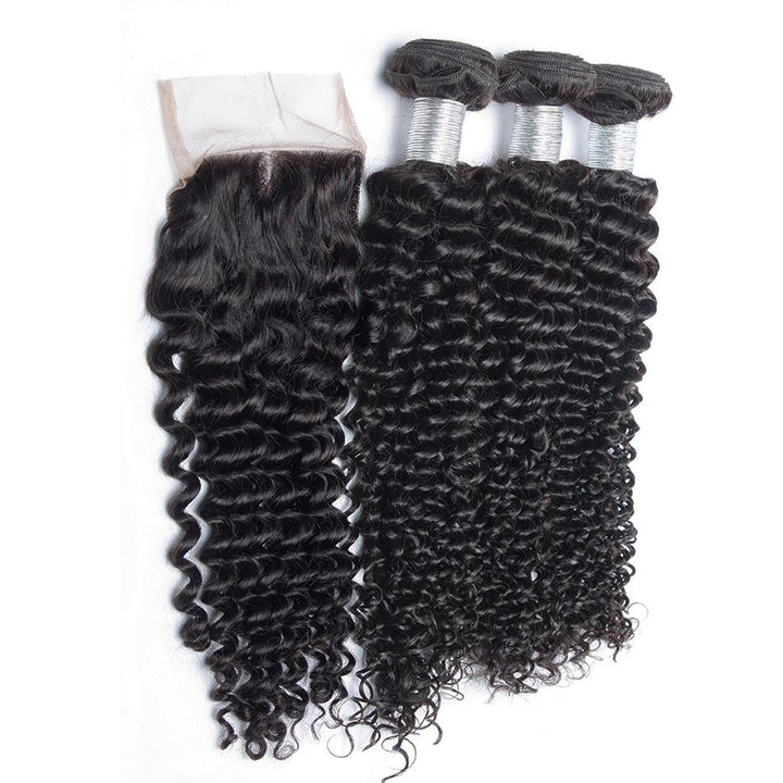 Volys Virgo Raw Indian Virgin Remy Human Hair Weave Curly Hair 3 Bundles With Lace Closure