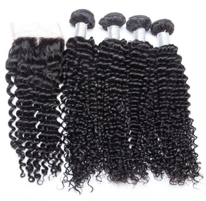 Volys Virgo Hair 4 Bundles Raw Indian Virgin Remy Curly Weave Hair Extensions With Lace Closure