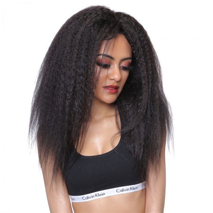 Virgo Hair 180 Density Real Raw Indian Yaki Straight Remy Human Hair Wigs Kinky Straight Cheap Lace Front Wigs For Women