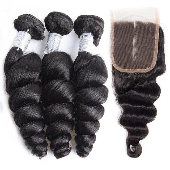 Virgo Hair Raw Indian Virgin Hair Loose Wave 3 Bundles With 4x4 Lace Closure 100% Real Human Hair