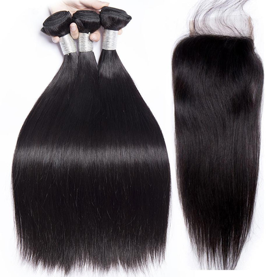 Volys Virgo Raw Indian Virgin Remy Hair Straight 3 Bundles With Lace Closure For Cheap