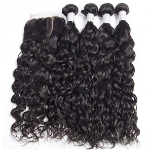 Volys Virgo Raw Indian Virgin Hair Water Wave 4 Bundles With Closure Wet And Wavy Human Hair