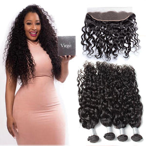Unprocessed Raw Indian Virgin Hair Water Wave Human Hair 4 Bundles With Lace Frontal Closure