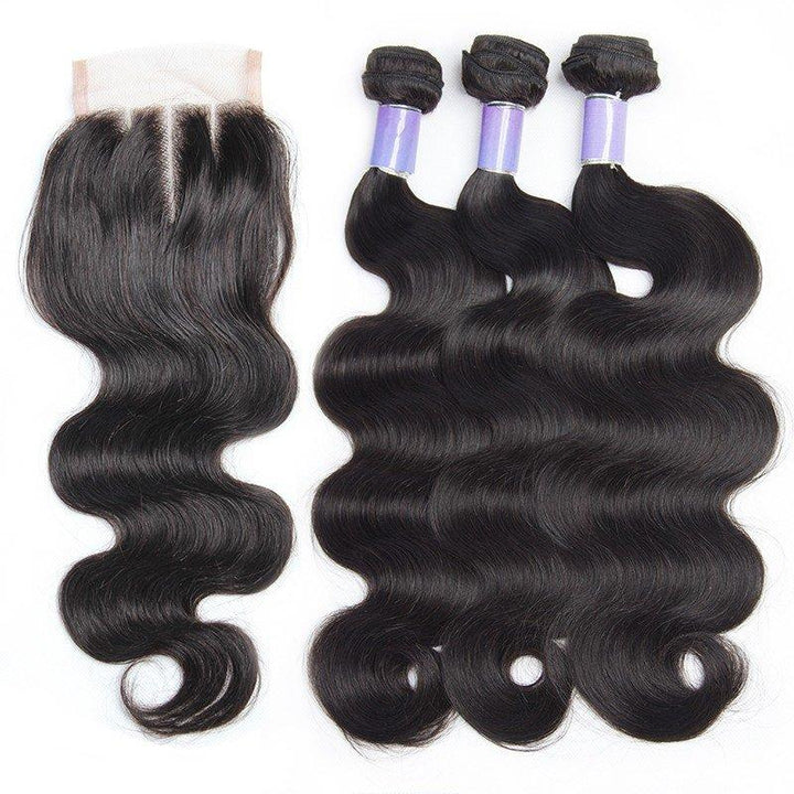 Volys Virgo Malaysian Body Wave Virgin Remy Human Hair 3 Bundles With Lace Closure