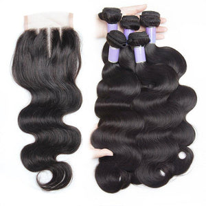 Volys Virgo High Quality Malaysian Virgin Remy Body Wave Human Hair 4 Bundles With Lace Closure Deal