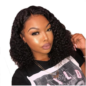 Virgo Hair Pre Plucked Malaysian Curly Human Hair Lace Front Wigs Black Short Bob Wigs For Sale
