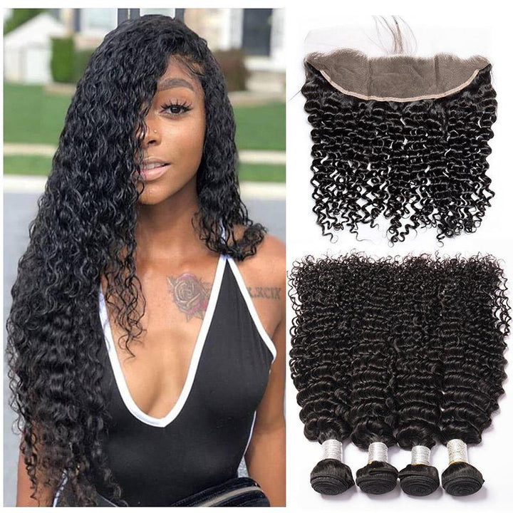 Volys Virgo Malaysian Virgin Remy Curly Hair 4 Bundles With Lace Frontal Closure For Cheap Sales