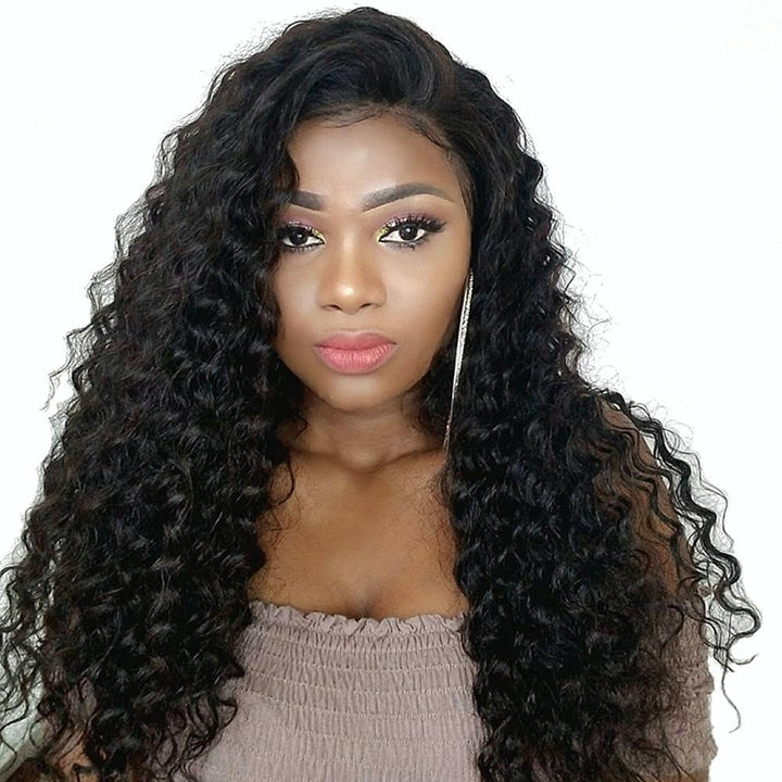 Virgo Hair 180 Density 100 Real Malaysian Virgin Curly Human Hair Lace Front Wigs With Baby Hair For Black Women