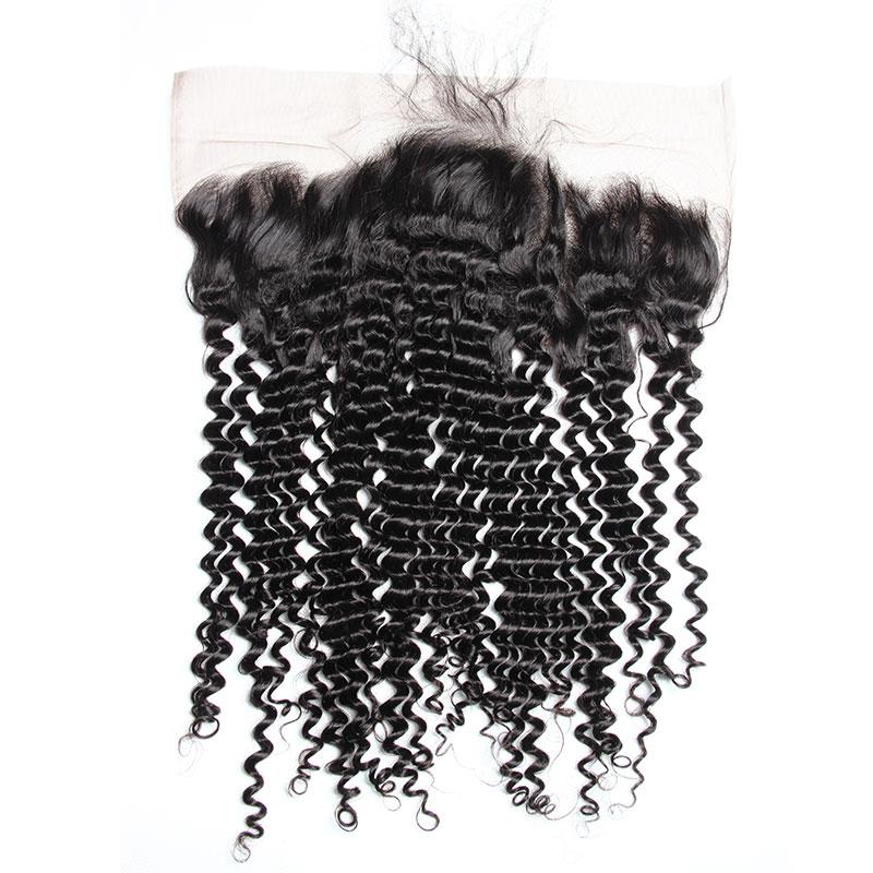 Malaysian Curly Weave Human Hair Pre Plucked Lace Frontal Closure 13x4 Lace Front Piece