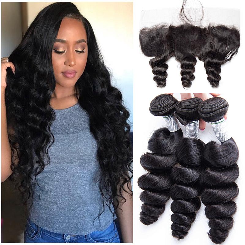 Volys Virgo Good Malaysian Virgin Hair 3 Bundles Loose Wave Human Hair Weave With Pre Plucked Lace Frontal Closure