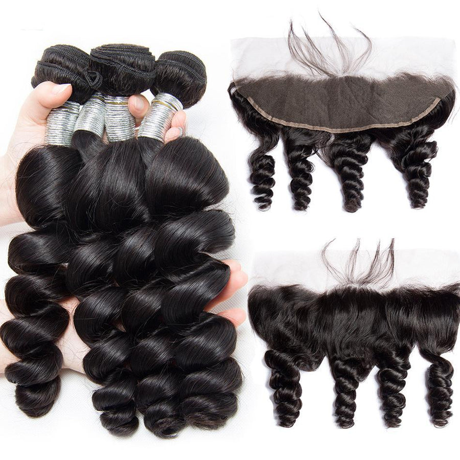 VOLYS VIRGO Malaysian Loose Wave Hair 4 Bundles With Pre Plucked Lace Frontal Closure 100% Human Hair