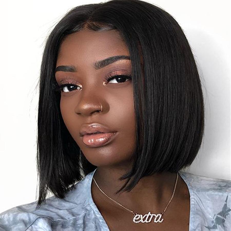 Virgo hair  Lace Front Human Hair Wigs Pre Plucked Straight Full End Malaysian Remy Hair Short Bob Wigs