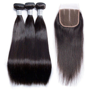 Volys Virgo Malaysian Remy Virgin Straight Human Hair 3 Bundles With 4x4 Lace Closure Deal