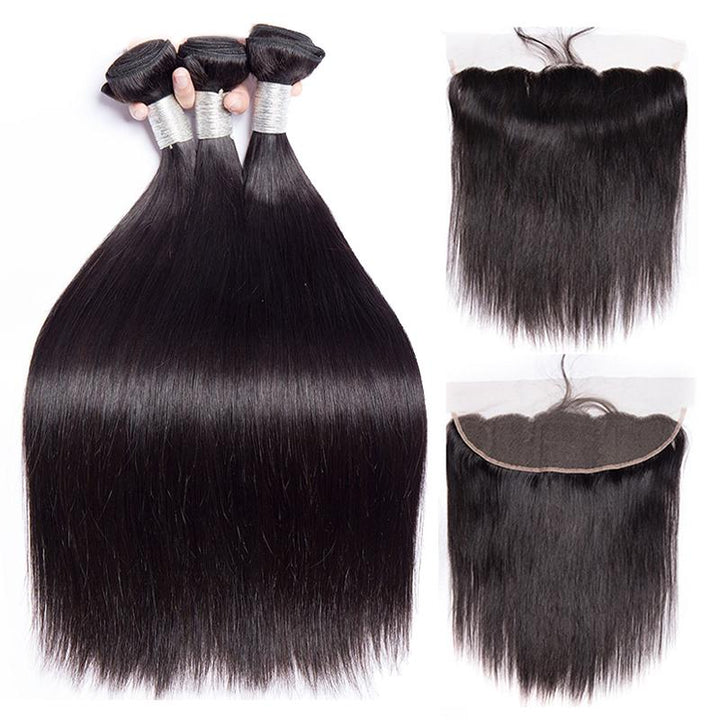 Volys Virgo High Quality Malaysian Straight Remy Human Hair 3 Bundles With Ear To Ear Lace Frontal Closure On Sale
