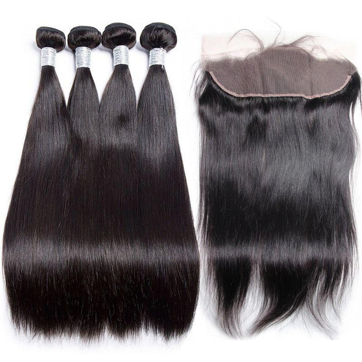 Volys Virgo Malaysian Virgin Remy Straight Human Hair 4 Bundles With Lace Frontal Closure