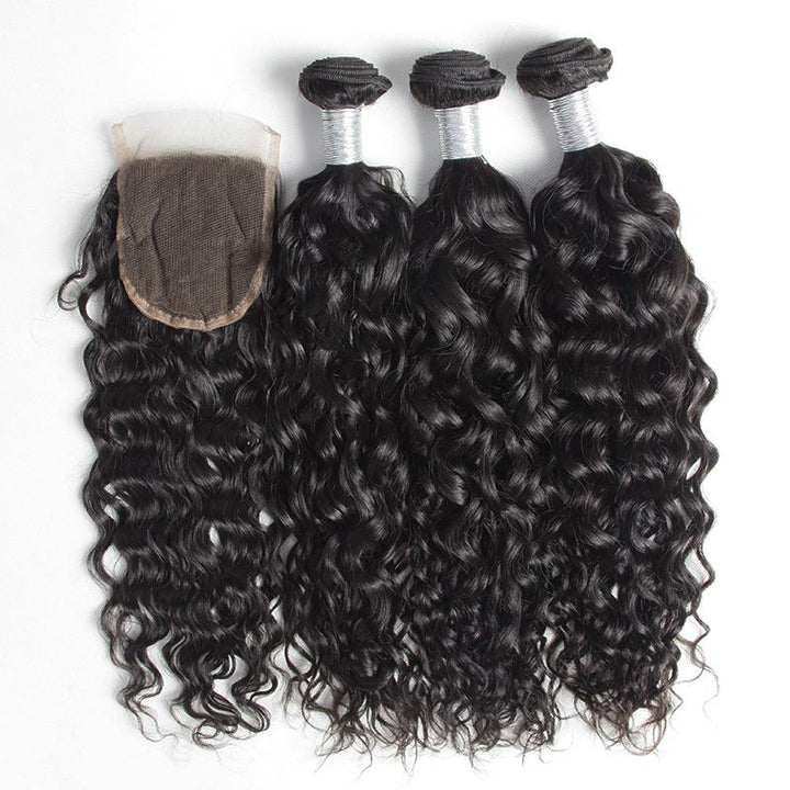 Volys Virgo Wet And Wavy Malaysian Water Wave Virgin Hair 3 Bundles With 4x4 Lace Closure Human Hair