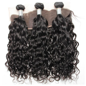 Volys Virgo Hair Malaysian Water Wave Virgin Human Hair Weave 3 Bundles With Ear To Ear Lace Frontal Closure