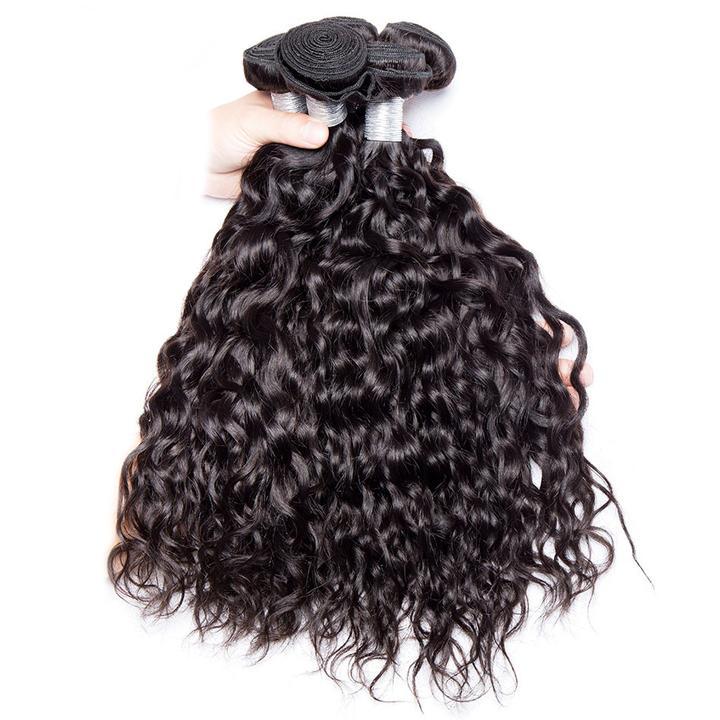 Volys Virgo Wet And Wavy Malaysian Water Wave Virgin Hair 3 Bundles With 4x4 Lace Closure Human Hair- hair bundles