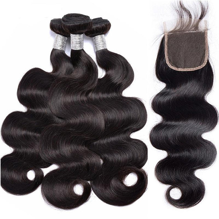 Volys Virgo Unprocessed Human Hair Peruvian Virgin Remy Body Wave Hair 3 Bundles With Lace Closure