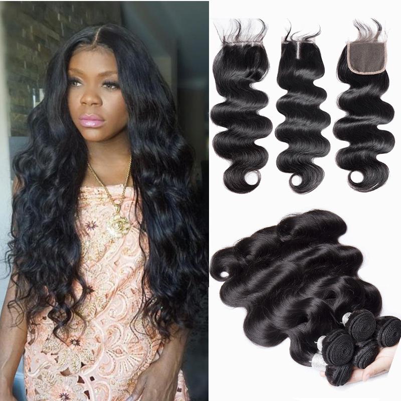 Volys Virgo High Quality Peruvian Virgin Remy Body Wave Hair 4 Bundles With Lace Closure