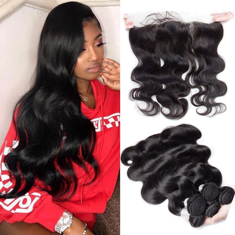 Volys Virgo Natural Peruvian Virgin Remy Body Wave Human Hair 4 Bundles With Lace Frontal Closure