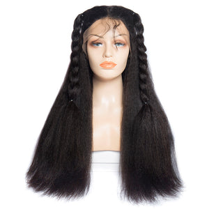 virgo hair 180 Density Peruvian Yaki Human Hair Wigs With Baby Hair Kinky Straight Lace Front Wigs For Sale