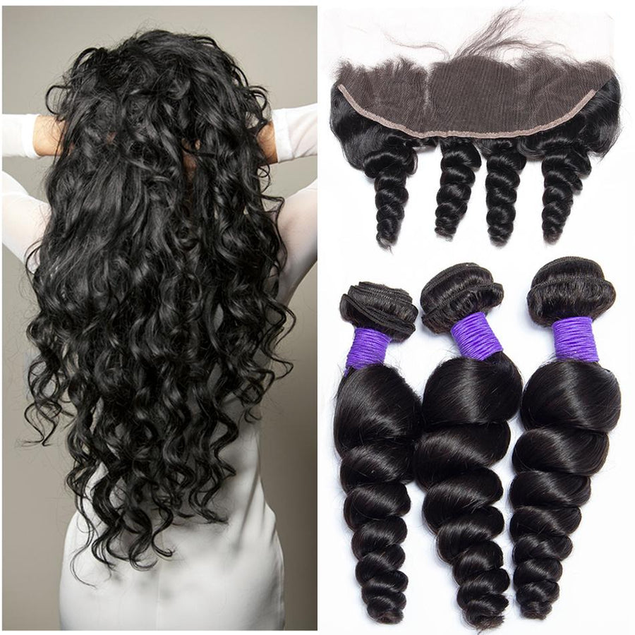 Volys Virgo Great Quality 3 Bundles Peruvian Loose Wave Virgin Human Hair With Lace Frontal Closure