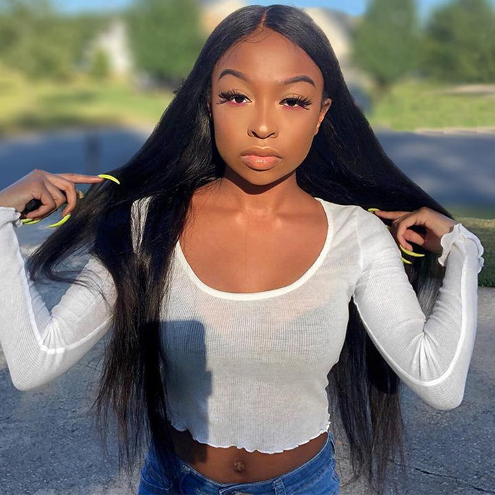 Virgo Hair 180 Density 360 Lace Frontal Wigs Peruvian Straight Virgin Human Hair Lace Front Wigs For Black Women