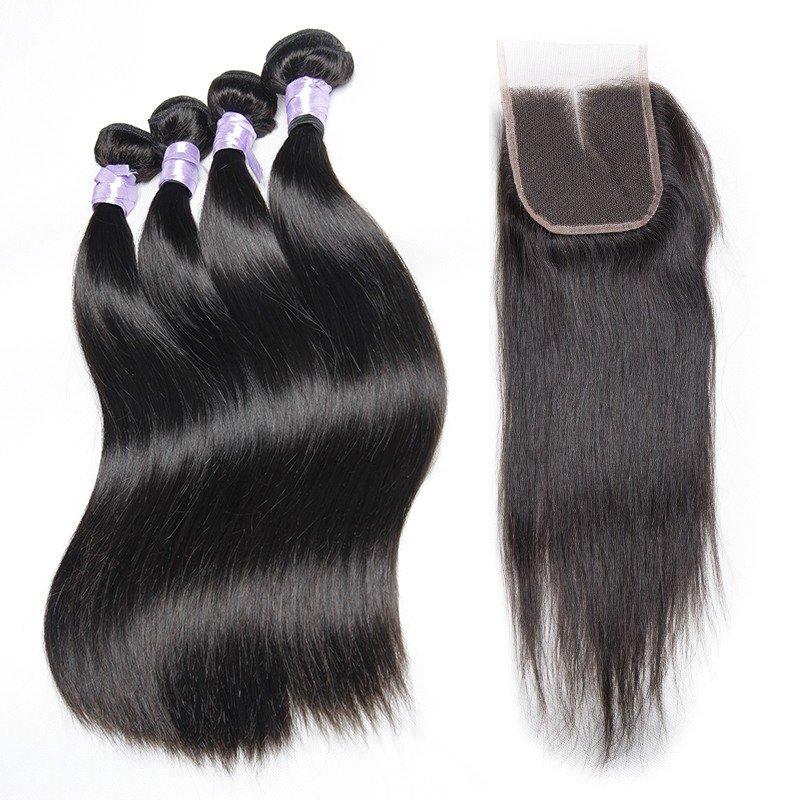 Volys Virgo Peruvian Straight Virgin Remy Human Hair 4 Bundles With Lace Closure