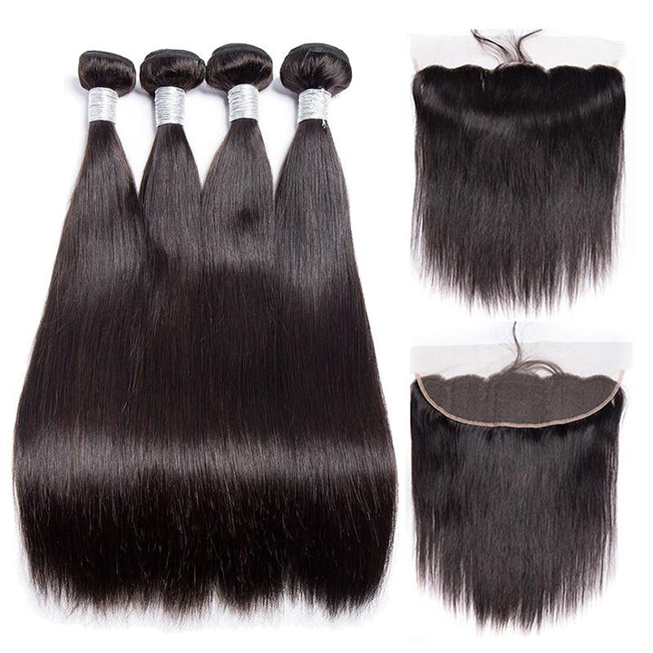 Volys Virgo Peruvian Straight Virgin Remy Human Hair 4 Bundles With Lace Frontal Closure