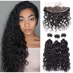 Volys Virgo Unprocessed Virgin Peruvian Water Wave Human Hair 3 Bundles With Pre Plucked Lace Frontal Closure