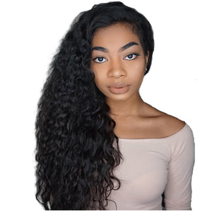 150 Density Natural Virgin Peruvian Water Wave Human Hair Lace Front Wigs For Black Women