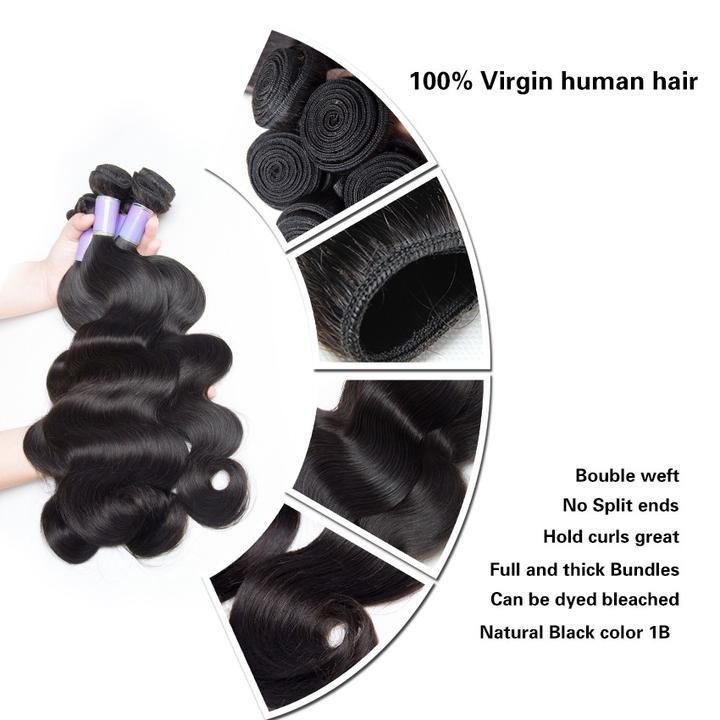 Virgo Hair Vigin Remy Raw Indian Virgin Remy Body Wave Hair 4 Bundles With Lace Closure 100 Human Hair-bundles details