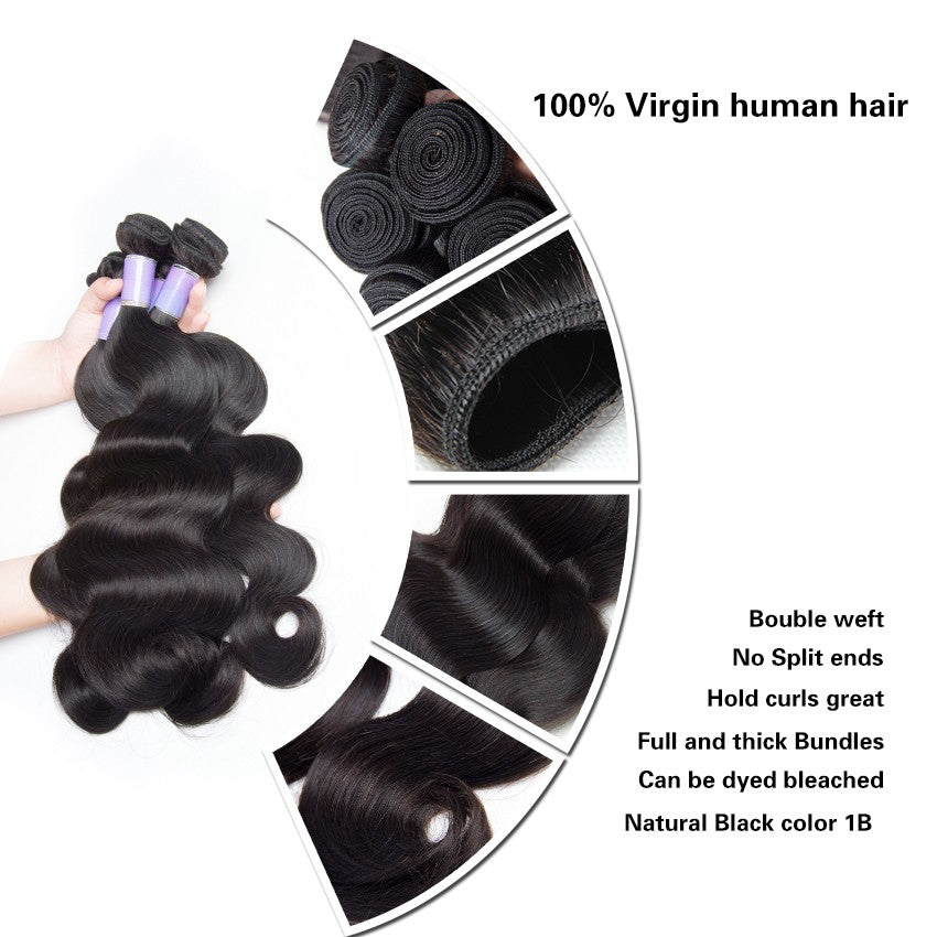 Virgo Hair 100% Raw Indian Virgin Human Hair Body Wave 3 Bundles Natural Wavy Human Hair Extensions-details
