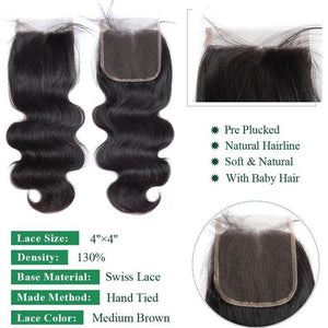Virgo Hair Wholesale Brazilian Virgin Remy Body Wave Human Hair 4 Bundles With Lace Closure For Cheap Sales-closure details