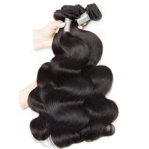 Virgo Hair Vigin Remy 100% Natural Brazilian Virgin Remy Body Wave Hair 4 Bundles With Lace Frontal Closure-4 bundles