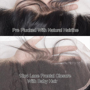 Volys Virgo Natural Brazilian Virgin Remy Straight Hair Extensions 4 Bundles With Frontal Closure-frontal hairline